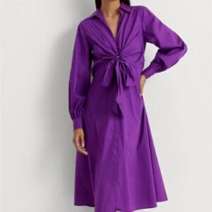 Ralph Lauren purple tie-front cotton blend shirt dress size 6